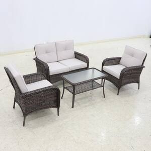 4-Piece Wicker Patio Conversation Set with Cushion