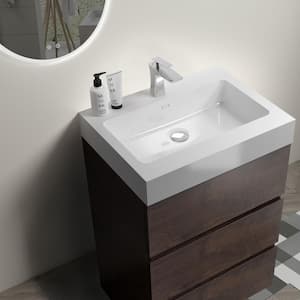 24 in. Single Sink Freestanding Rose Wood Bath Vanity with White Solid Surface Top Unassembled without Drain and Faucet