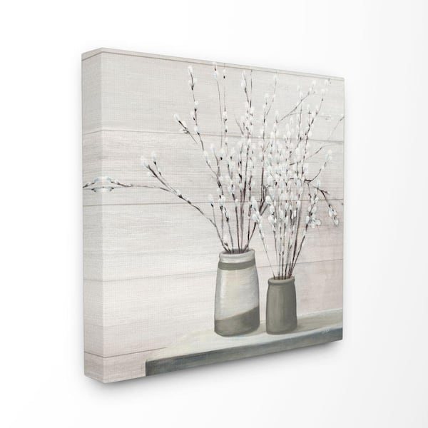 30 in. x 30 in. "Willow Flower Still Life Neutral Grey Painting" by Julia Purinton Canvas Wall Art