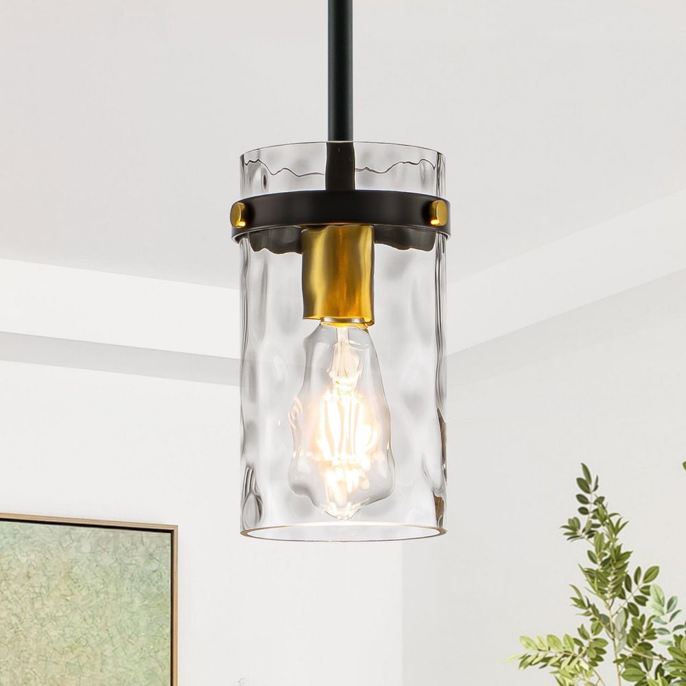 Modern Black and Gold Adjustable Kitchen Island Pendant Light with Medium 5. 1in Diameter Clear Hammered Glass Shade price history on PriceWatchPro
