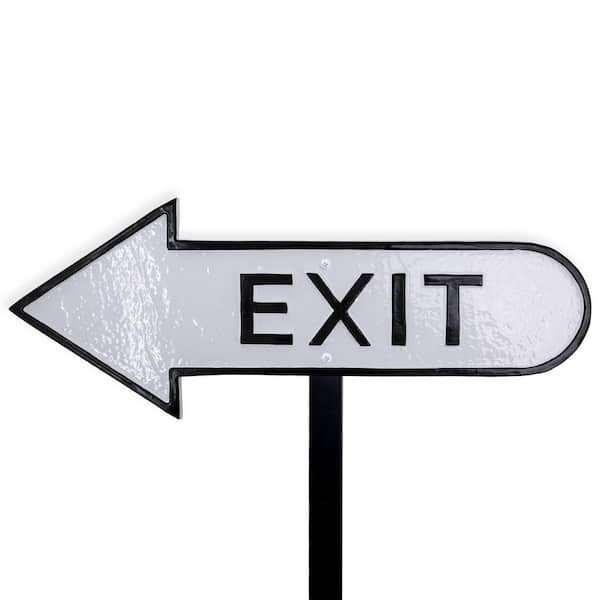 Montague Metal Products 6" x 15.5" Left Arrow Exit Statement Plaque Sign with Lawn Stakes-White/Black