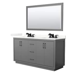 Icon 66 in. W x 22 in. D x 35 in. H Double Bath Vanity in Dark Gray with Giotto Quartz Top and 58 in. Mirror