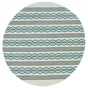 Charlie 7' Round ft. Ivory/Spa Abstract Indoor/Outdoor Area Rug