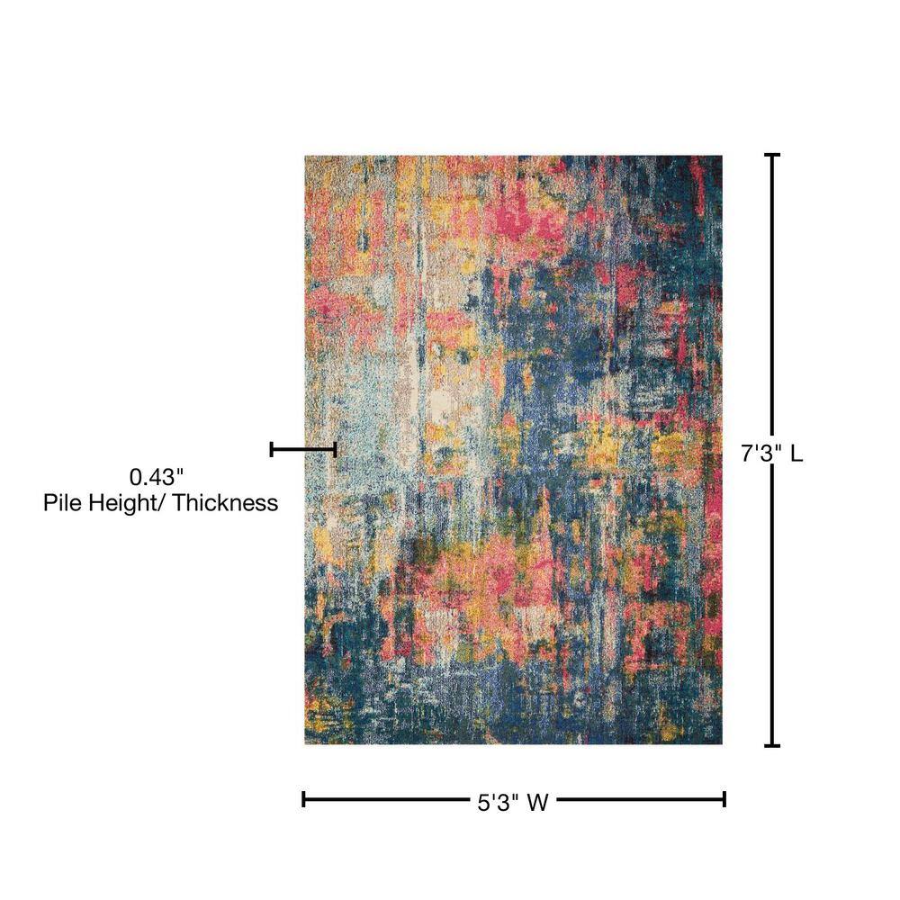 Blue Abstract Tufted Synthetic 5' x 7' Area Rug