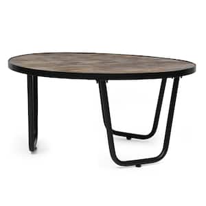 Bauman 35 in. Natural and Black Round MDF Coffee Table