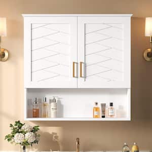 Modern White 28.7 in. H Wood MDF Bathroom Storage Wall Cabinet with Adjustable Shelf and Open Shelving