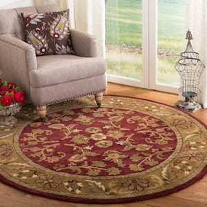 Heritage Red/Gold 4 ft. x 4 ft. Round Floral Border Antique Area Rug