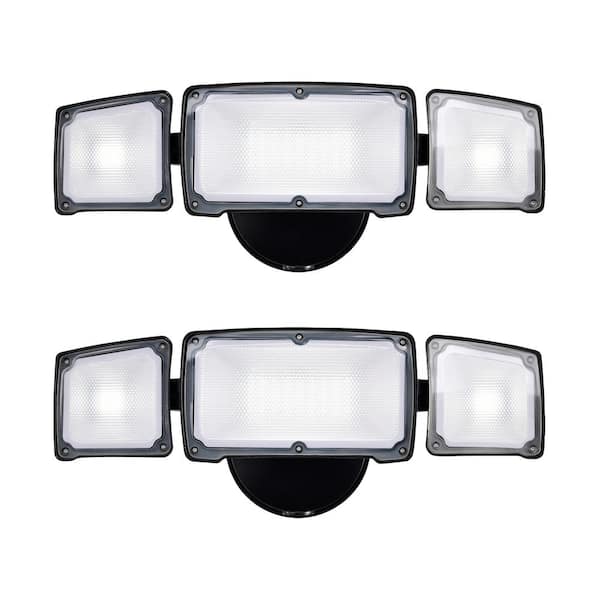 AWSENS Black 40W 5000K Daylight 3800 Lumen Outdoor 3-Head Integrated LED Security Flood Light 2-Pack