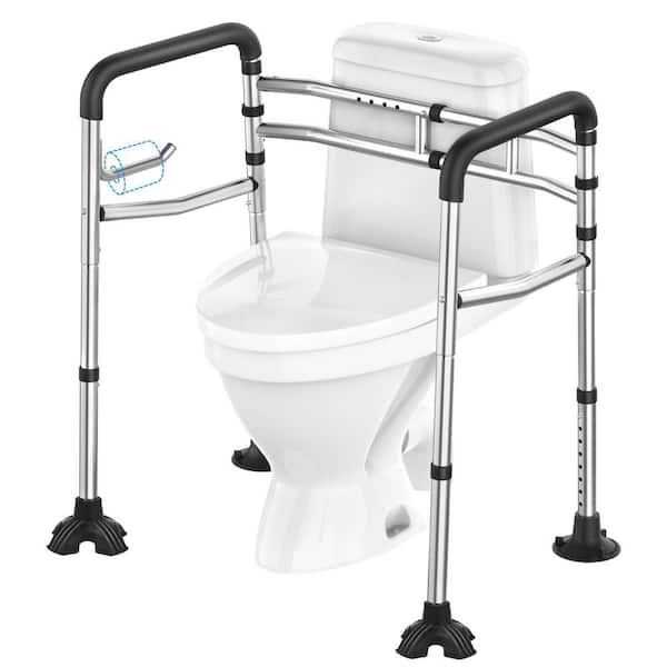 20.87 in. - 25.79 in. L Adjustable Stainless Steel Toilet Safety Rail with Padded Handles and Paper Holder