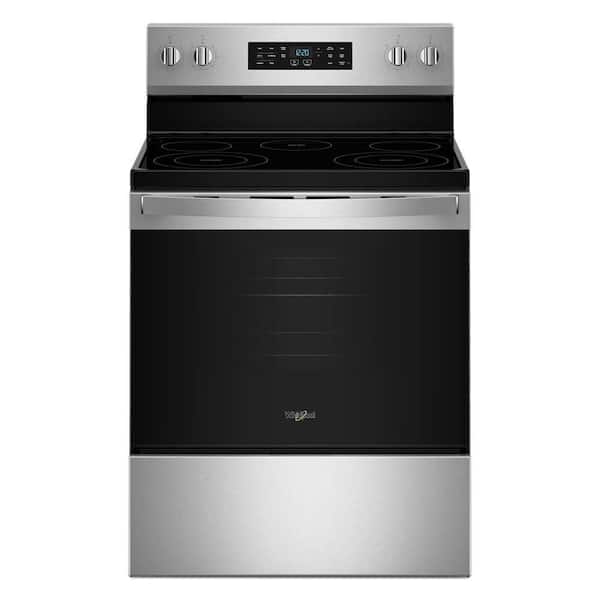 Whirlpool 30 in. 5 Burner Elements Freestanding Electric Range in Stainless Steel with Air Cooking Technology