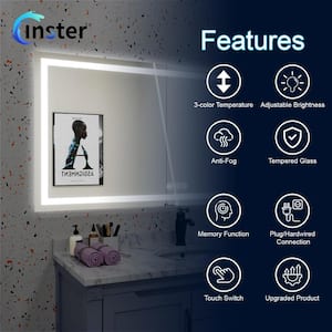 Ethereal 72 in. W x 36 in. H Rectangular Frameless LED Mirror Anti-Fog Wall Bathroom Vanity Mirror Memory Function