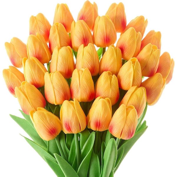 13 in. Yellow Indoor/Outdoor Artificial Tulips Flower (30-Piece)