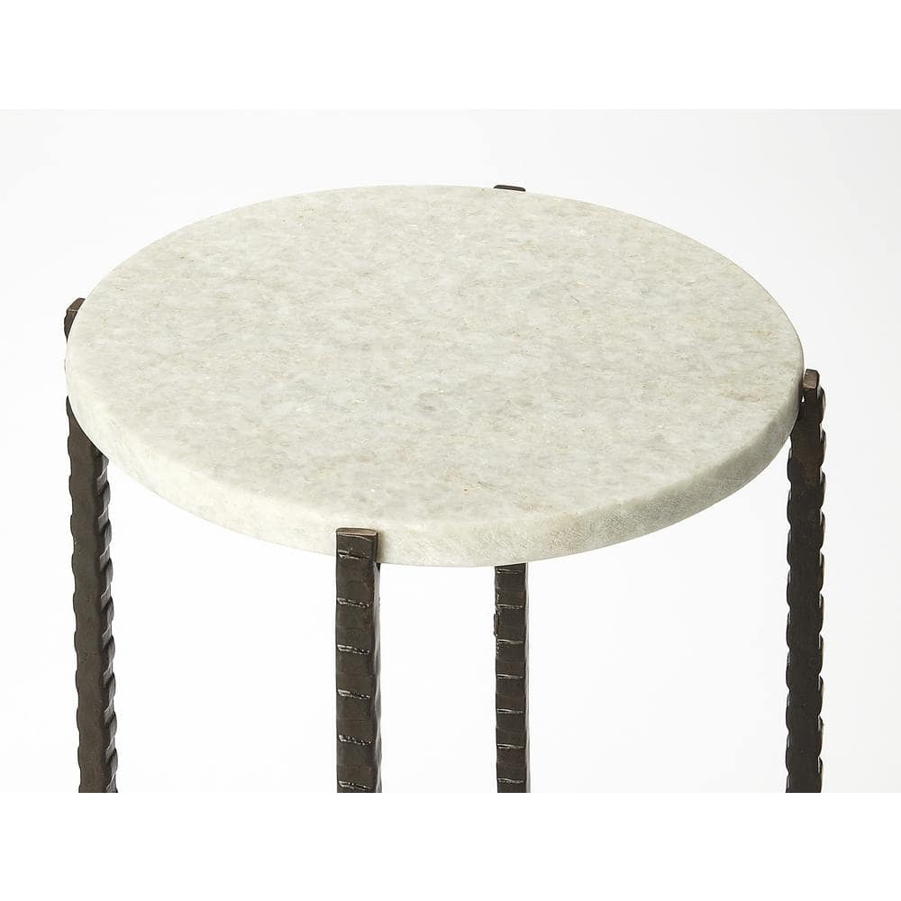 Twisted Iron Legs White Marble Round End Table