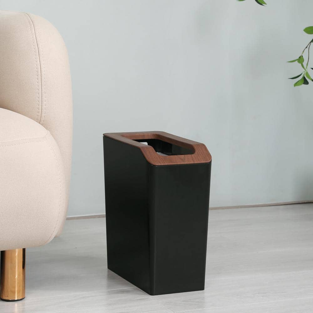 2.1 Gallon Slim Rectangular Black and Brown Plastic Trash Can Set