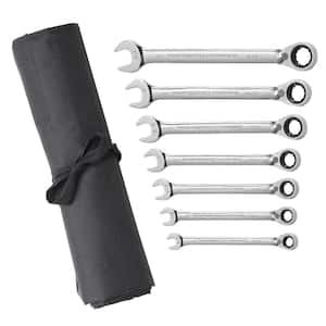 SAE 72-Tooth Reversible Combination Ratcheting Wrench Tool Set with Roll (7-Piece)