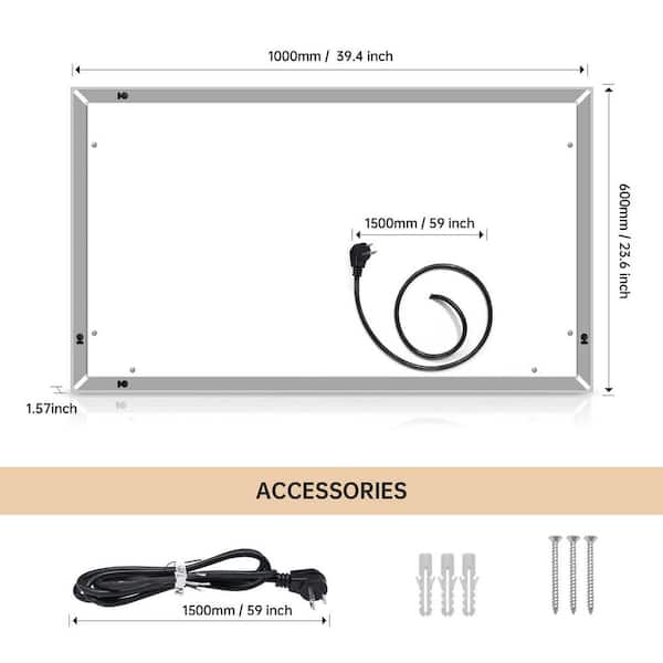 Unbranded 40 in. W x 24 in. H Large Rectangular Frameless Anti-Fog Wall Bathroom Vanity Mirror
