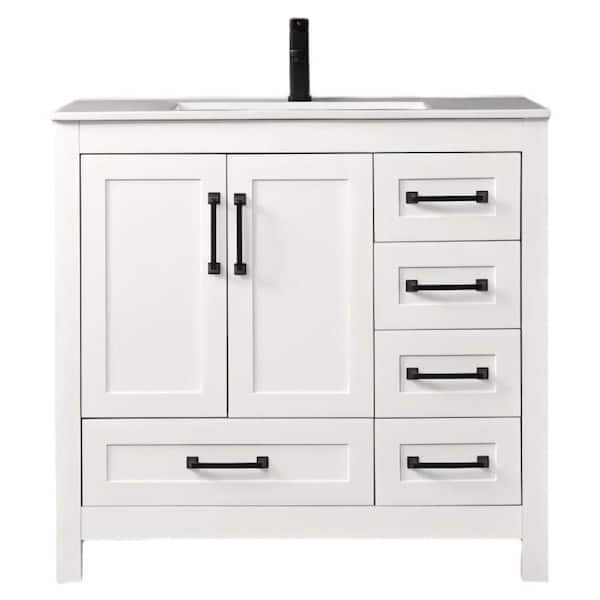36 in. W x 18.3 in. D x 34 in. H Single Sink Freestanding White Bath Vanity with White Integrated Composite Resin Top