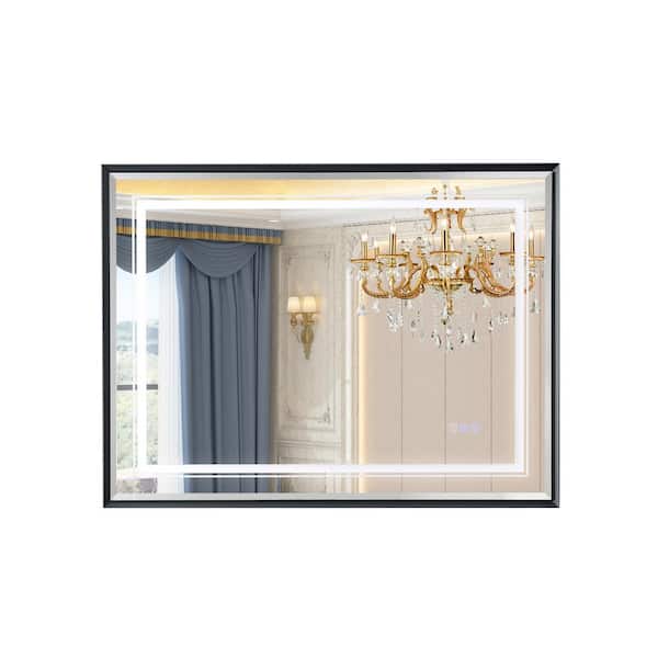 FUNKOL 40 in. W x 30 in. H Rectangular Aluminum Alloy Frame Wall-Mount Bathroom Vanity Mirror, Over 50,000 Hours Lifespan Gray