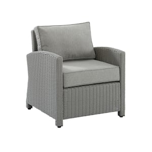 Bradenton Gray Wicker Outdoor Lounge Chair with Gray Cushion
