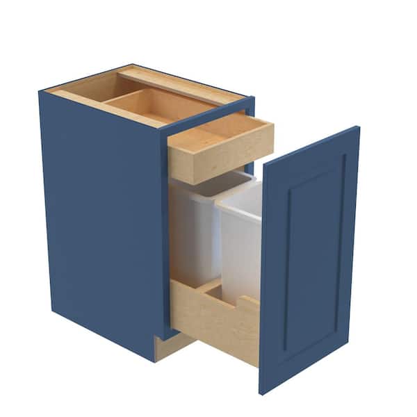 Home Decorators Collection Grayson 18 in. W x 24 in. D x 34.5 in. H Assembled Plywood Trash Can Kitchen Cabinet in Mythic Blue with Soft Close
