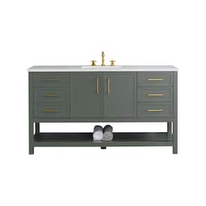 Arlo 60 in W x 22 in D x 34 in H Bath Vanity in Vintage Green with Engineered Stone Top in Ariston White with White Sink