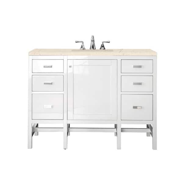 James Martin Vanities Addison 48 in. W x 23.5 in. D x 35.5 in. H Bath Vanity in Glossy White with Eternal Marfil Quartz Top