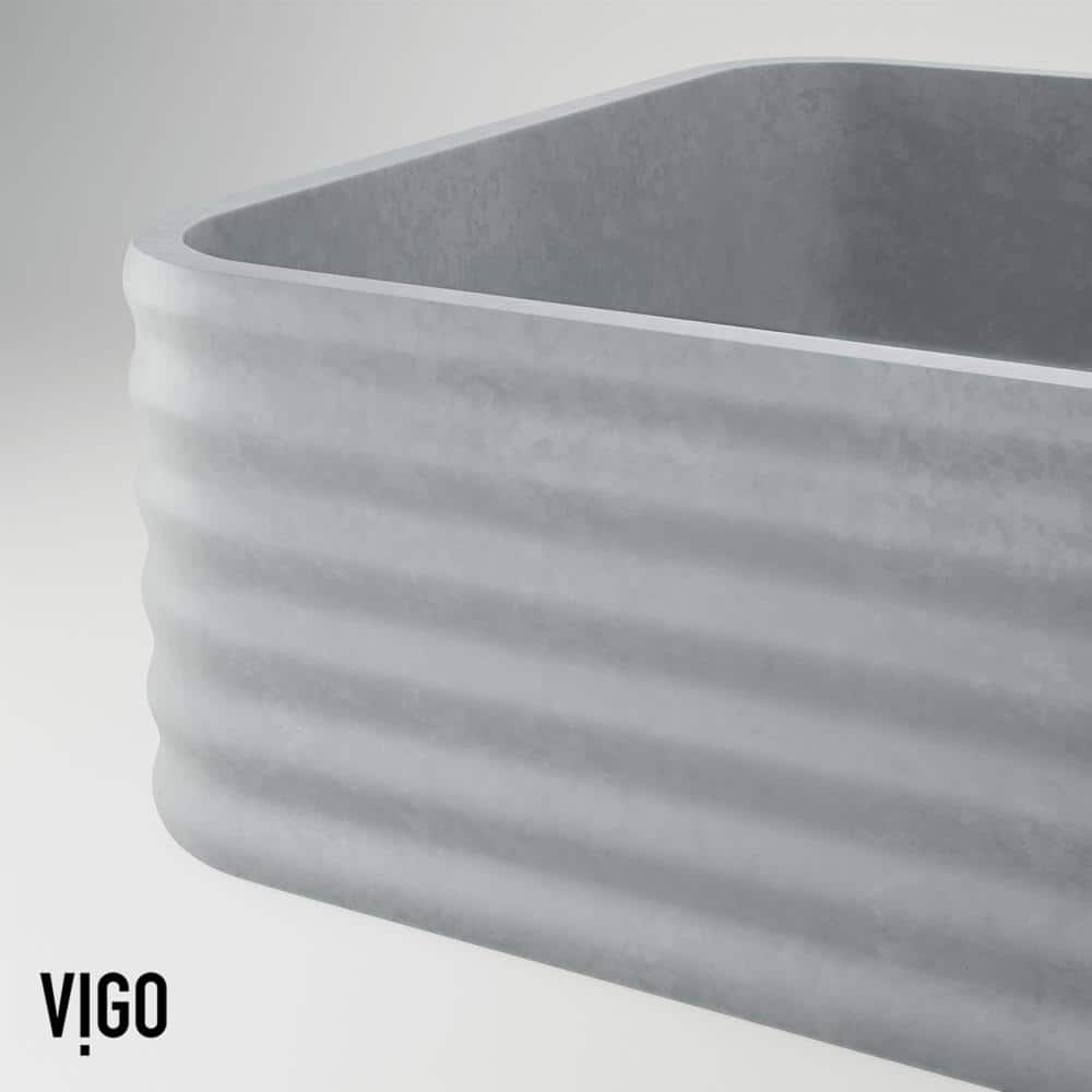 Cadman Gray Concrete Rectangular Vessel Sink with Brushed Nickel Faucet