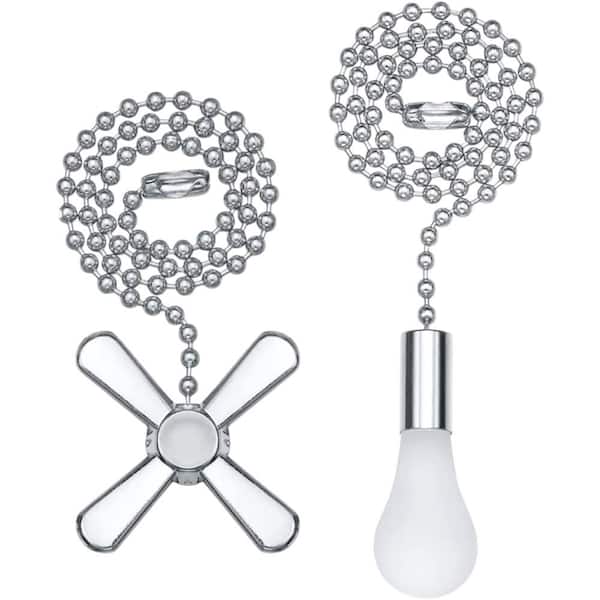 12 in. Silver Ceiling Fan Pull Chains with Connector 2-Pack Rust-proof Copper Extension with Frosted Glass Ornaments