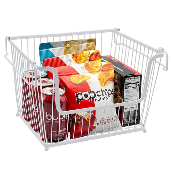 4 Pack Extra Large Stackable Wire Baskets, Pantry Organization and  Storage,Wire Baskets for Organizing,Countertop Snack Chips Can  Organizer,Household