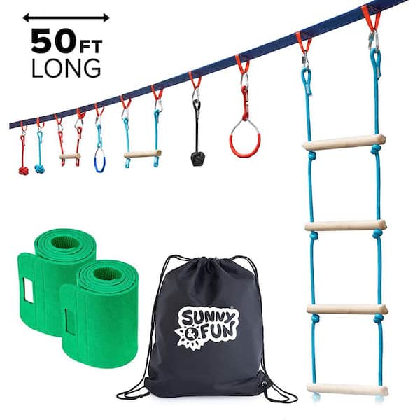 JUMP TASTIC TRAMPOLINE Ninja Obstacle Course, Ninja Slackline with  Accessories Include Swing, Ladder, Gym Ring, Ninja Wheel (11-Pieces)  JT-NJ-11 - The Home Depot