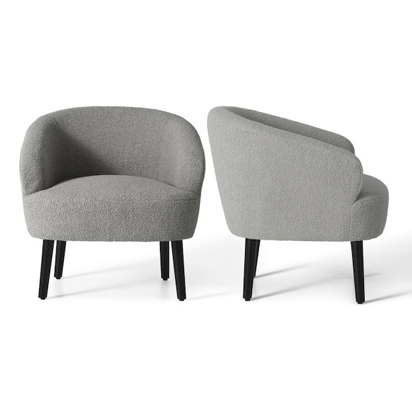 Bayville 29 in. Wide Faux Shearling Fabric Accent Chair With Arms (Set of 2), Light Gray
