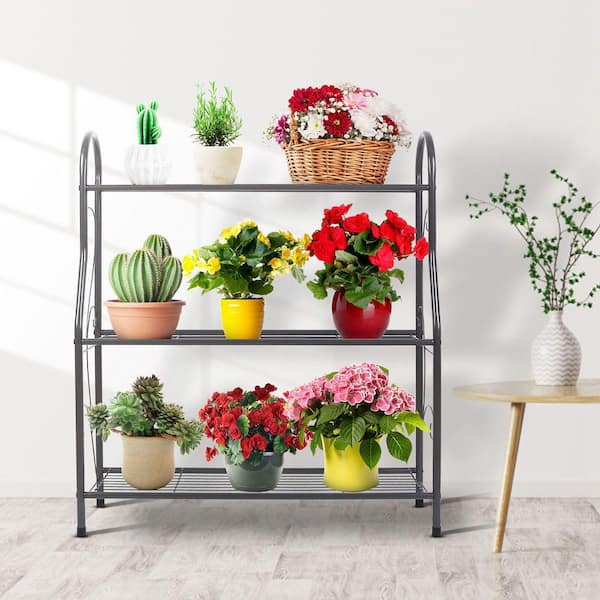 3 Tier Plant Stand Shelf Flower Pot Holder Display Rack 88LBS Utility Storage Organizer in Grey