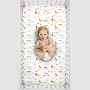 Orange Watercolor Jungle Animals Polyester Fitted Crib Sheet