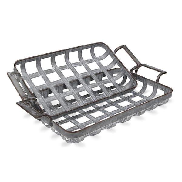 HomeRoots Gray Rectangle Metal 22.75 in. Decorative Serving Tray Set of 2