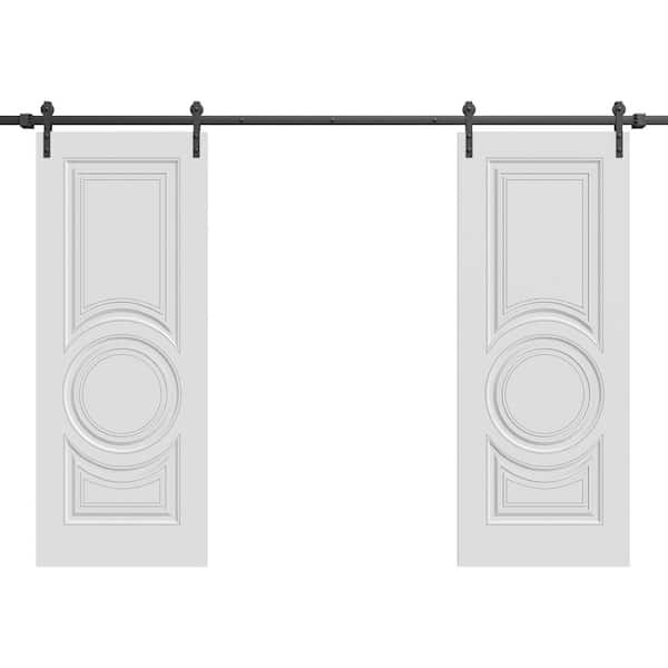 7855 64 in. x 96 in. Sold Core White Enamel Color Wood Sliding Barn Door with Hardware Kit