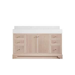 Manhattan Oak Wood 60 in. W x 22 in. D Double Sink Bathroom Vanity with  Countertop and White Basin(S) - MNH_60D