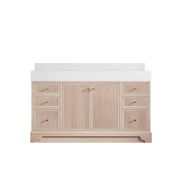 Willow Collections Manhattan Oak 60 in. W x 22 in. D x 36 in. H Single Sink Bath Vanity in White Oak with 5" Empira Quartz Top