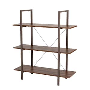 41.5 in. H Brown Modern Industry Metal/Wooden 3-Shelf Ladder Bookcases - Walnut Melamine