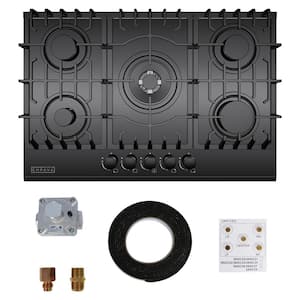 30 in. Gas Stove Cooktop with 5 Italy SABAF Burners in Black Tempered Glass