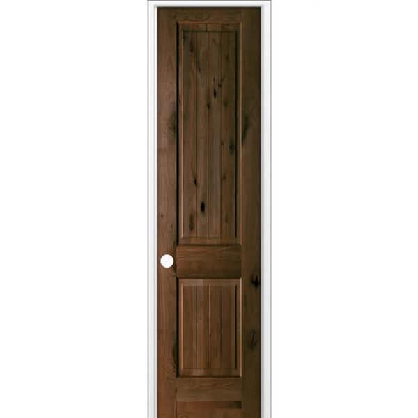 18 in. x 96 in. Knotty Alder 2 Panel V-Groove Solid Wood Right-Hand BEHR Espresso Stain Single Prehung Interior Door