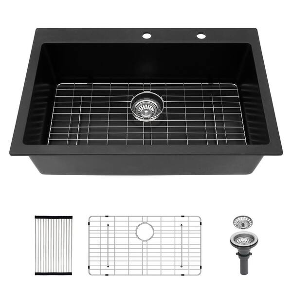 33 in. DropIn/Topmount Deep Single Bowl Sink Black Quartz Composite