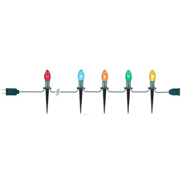 25.7 ft. C9 Outdoor Christmas Pathway Lights with 20 Multicolor Bulbs and Decorative Stakes for Christmas Decor