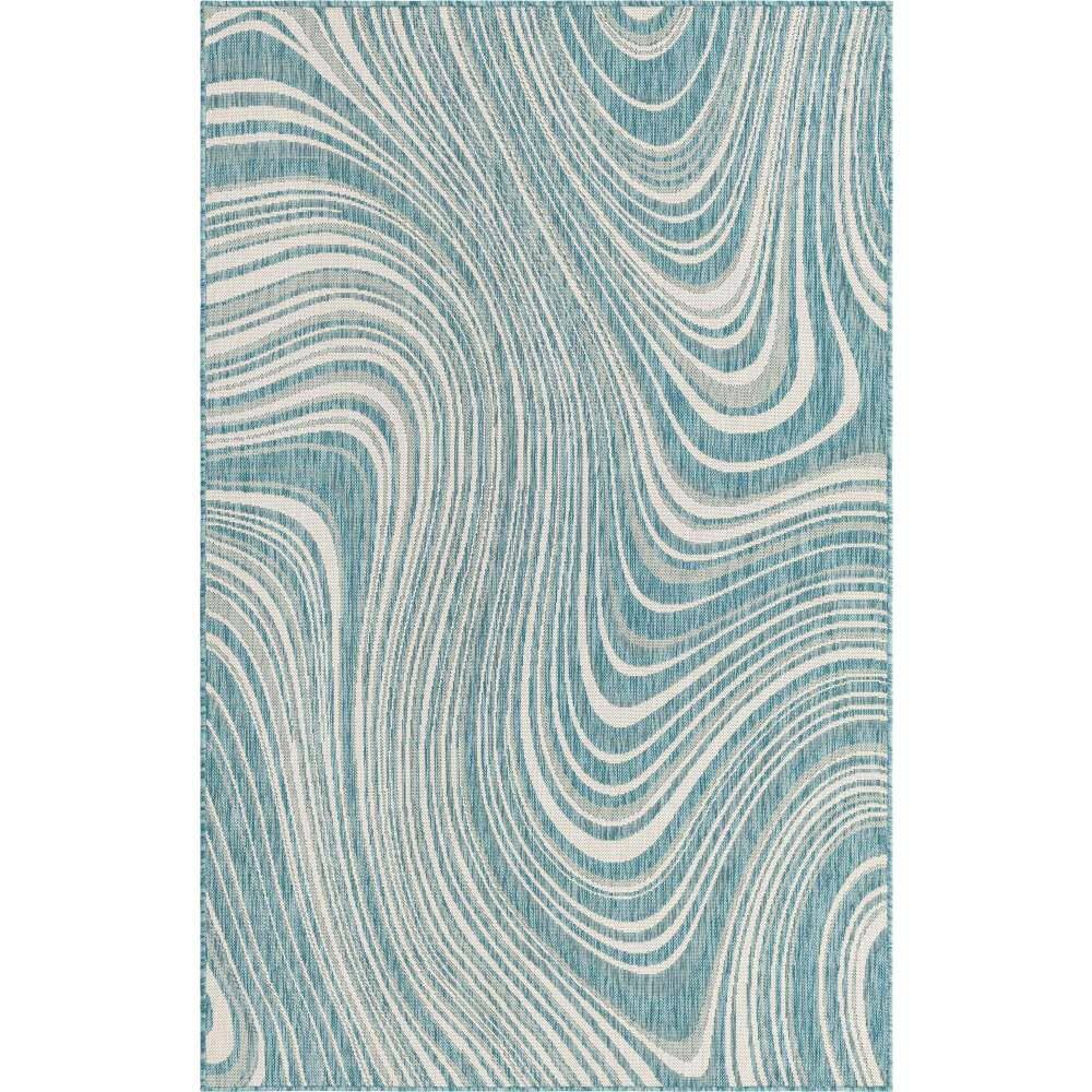 Unique Loom Outdoor Modern Pool Light Aqua 5 ft. 1 in. x 8 ft. Area Rug ...