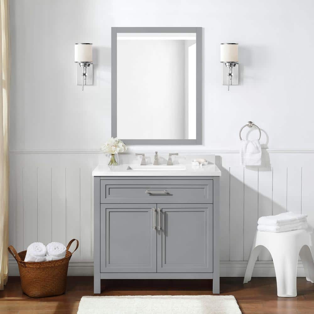 Comfystyle Solid-Wood 36 in. W x 22 in. H x 38 in. D Bath Vanity in Gray  with White Stone Top, Cabinet and Single Sink HO11SBV3600FSGXMSX - The Home  Depot