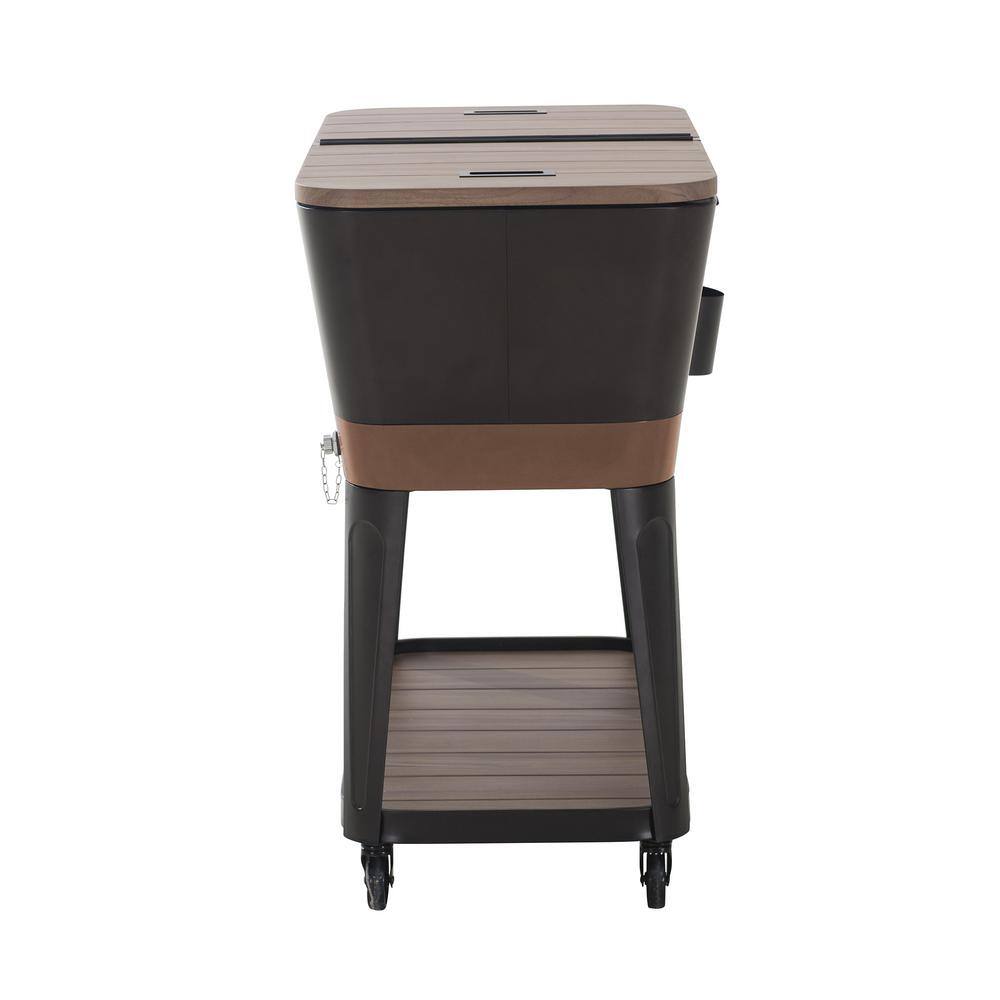 Copper and Black Metal Rolling Ice Chest Cooler with Storage Shelf