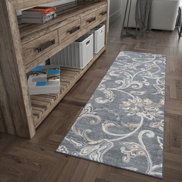 Madison Floral Dark Gray 2 ft. x 10 ft. Indoor Runner Rug