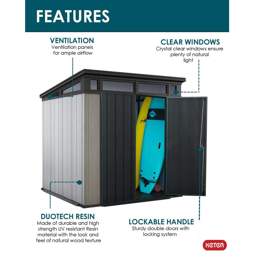 Gray Resin 7 x 7 Foot Outdoor Storage Shed with Windows