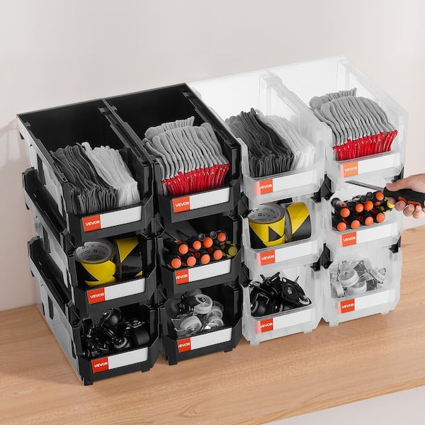 Plastic Stackable Storage Bins, 14.8 x 8.5 x 7.1 in. (12 Pack), Plastic Containers for Organizing and Storage Bins