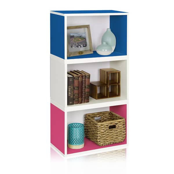 Way Basics Hillcrest Eco zBoard Tool Free Assembly White & Blue & Pink Stackable Modular Open Bookcase