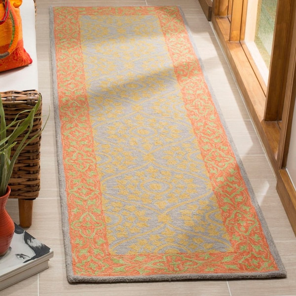 Suzani 2 ft. x 8 ft. Orange/Silver Border Trellis Floral Runner Rug